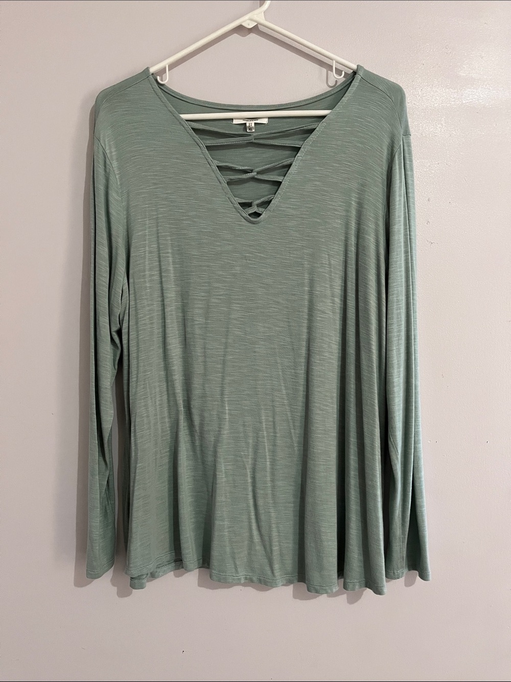 Maurices Sage Green Long Sleeve Crisscross V-Neck Top